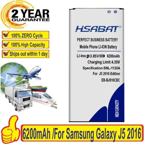 HSABAT 6200mAh EB-BJ510CBC Battery for Samsung Galaxy J5 2016 Edition j5109 j5108 J510 Batteries J510FN J510F J510G J510Y J510M