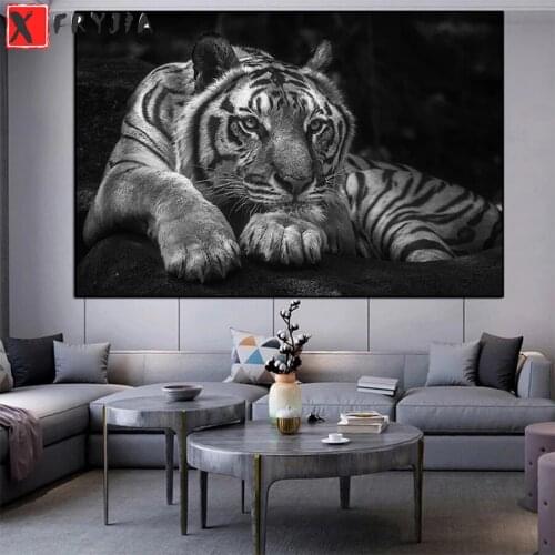 Diamond Painting Black and white animal art, tiger 5d Cross Stitch Diamond Embroidery Mosaic Gift Home Decor Needlework Picture