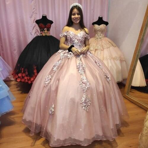 Shiny Crystal Tulle Sweetheart Ball Gown Quinceanera Dress Handmade Flower Appliques Sweet 16 Prom Party Gown Vestidos De 15
