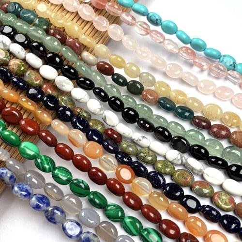 50Pcs Natural Stone Beads Section Egg-shaped Loose Beads For DIY Necklace Bracelet Anklet Earrings Craft Jewelry Accessory
