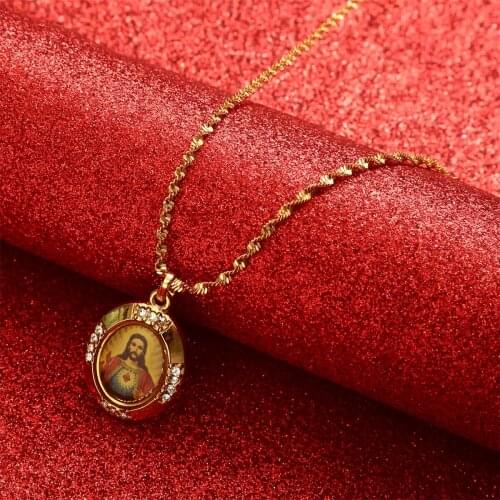 Cross Pendant Necklaces Chain Women Men Christianity Gold Color Jesus of Nazareth King of the Jews