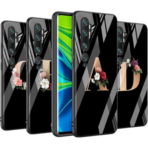 Tempered Glass Cover Letter Flowers For Xiaomi Mi 11 11i 10T CC9E 9T Note 10 Ultra Pro Lite 5G Phone Case