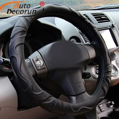 AutoDecorun Lamb Faux Leather Car Steering Cover for Jaguar XE XF XJ XJL XFL Car Wheel Steering Cover Universal 37-38CM Diameter
