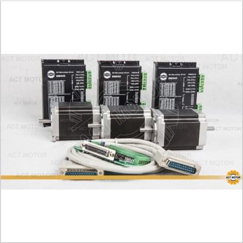 ACT 3PCS Nema23 Stepper Motor Dual Shaft 6-Lead 270oz-in 76mm 3A+3PCS Driver DM542 4.2A 50V