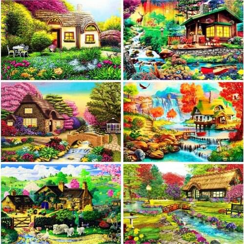 Evershine Diamond Painting House 5D DIY Full Square Diamond Embroidery Garden Landscape Cross Stitch Mosaic Home Decor