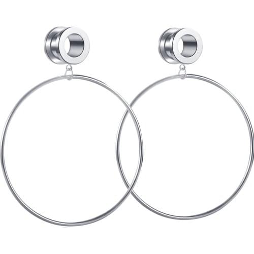 JUNLOWPY 316L Surgical Steel Dangle Ear Gauges Tunnels Plugs Strechers Expender Hoop Rose Gold Dangle Ear Piercing Cheal Sales