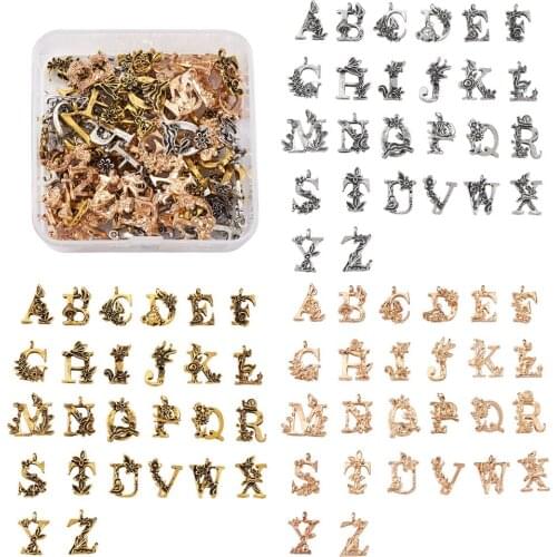 3set Alloy Pendants Cadmium Free Lead Free Alphabet with Flower Letter A~Z Mixed Color for Jewelry Making DIY 26pcs/set