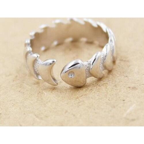 Creative Personality Fish Bone Smooth Not Allergic 925 Sterling Silver Jewelry Simple Fashion Opening Rings SR164