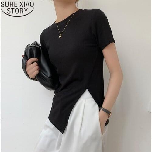 Summer New Casual Solid 5 Colors Blouse Women O-Neck split Shirt Fashion Short Sleeve Summer Female Clothing Blusas Mujer 13435