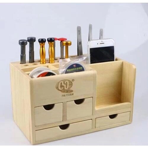 MA YUAN Multifunction Wooden Storage Box Screwdriver Tweezers Holder Mobile Phone Repair Desktop Reception Tool Parts Box