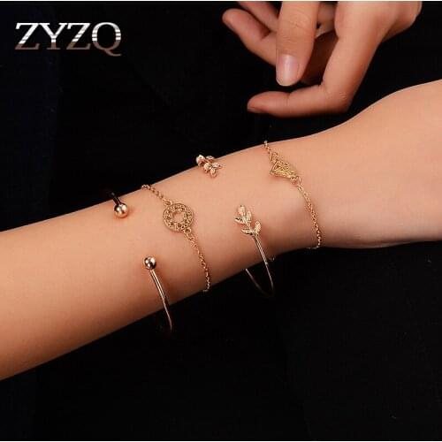 ZYZQ Trendy Four Pcs Wrist Bracelets Golden Color Plated Personality Birthday Gift Present For Women Wholesale Lots&Bulk Jewel