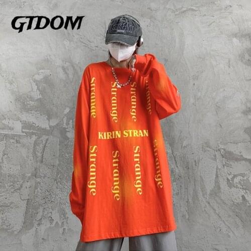 GTDOM Men High Street Hip Hop Cotton T-shirts Letter Printing O-Neck Long Sleeve 2021 Autumn New Simple Casual Oversize T-shirt