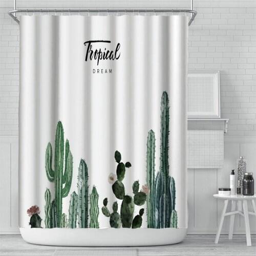 Tiopical Plant Shower Curtain Set with 12 Hooks Green Cactus Bathroom Decoration