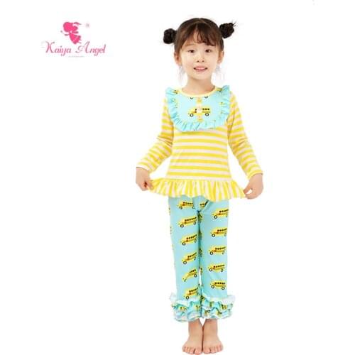 2018 Kaiya New Fashion Style Stripes Wholesale Baby Clothes Girl Pajamas Set Wholesal Fall Outfit Toddler Kids Birthday Gift