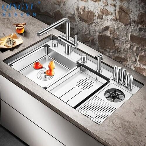 2021 New Large Size Cup Rinser Stepped Kitchen Sink SUS 304 Stainless Steel Handmade Brushed Kitchen Cup Rinser Stepped Sinks