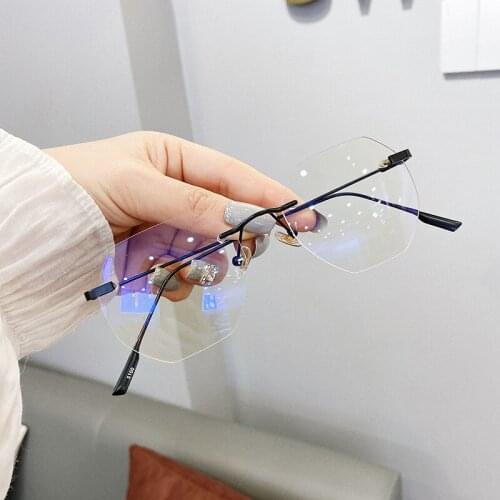 Vintage Brand Designer Anti Blue Light Glasses Women Fashion Ins Rimless Gaming Glasses Men Ultralight Anti Eyestrain Eyewear