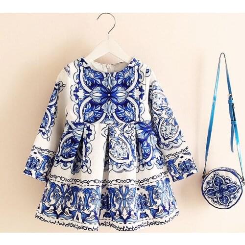 Girls Autumn Dress with Bag Baby Girl Clothes Kids Christmas Dress Princess Costume Flower Animal Children Dresses for Girls