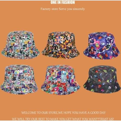 Summer Cartoon Pattern Bucket Hat Unisex Double Sided Outdoor Casual Fisherman Hat Hip Hop Animal Graffiti Panama Hat For Women