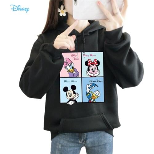 Disney Anime Mickey and Minne Mouse Couples Hooded Sweatshirt for Man Woman Long Sleeve Crewneck Cute Kawaii Moleton Feminino