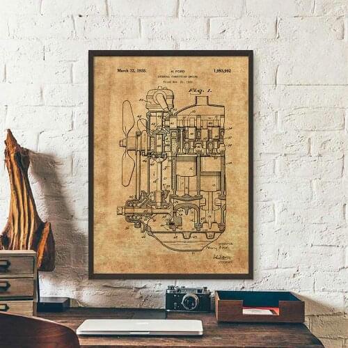 Internal Combustion Engine Patent Vintage Poster Print Train Artwork Car Blueprint Canvas Posters Painting Pictures Wall Decor