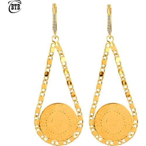 Drop Shipping Islam Muslim Ancient Coins Earrings Gold Color Arab Money Sign Turkish Allah Earring Middle Eastern Jewelry