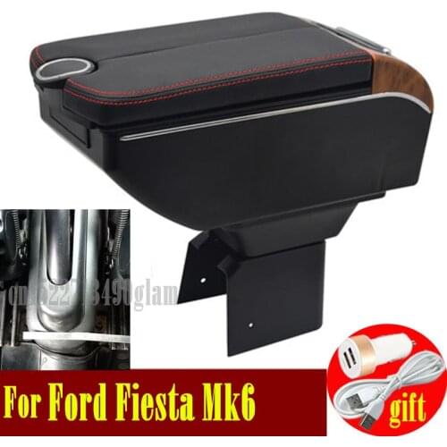 For Ford Fiesta Mk6 armrest box Double doors open 7USB Centre Console Storage Box Arm Rest