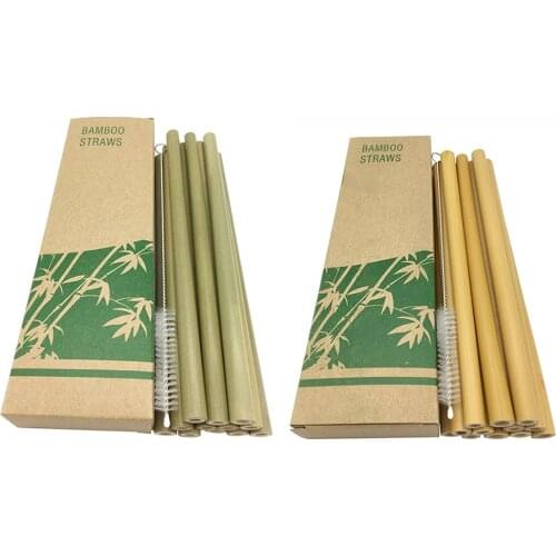 Useful 12pcs/set Bamboo Drinking Straws Reusable Eco-Friendly Party Coffee Cocktail Kitchen with Clean Brush