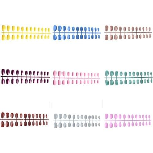 24Pcs/set Full Short Round Nail Tips Oval Head Fake Nails Acrylic False Nail Art Salon Tips With 2g Nail Glue Soft Candy Color