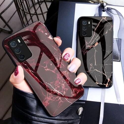 Shockproof Case For OPPO A16 Luxury Frame Hard Glass Back Panel Cover OPPO A16 A 16 Marble Tempered Glass Case OPPO A16 Etui
