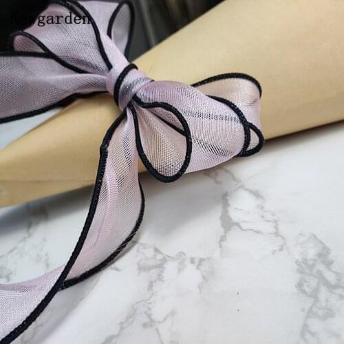 Kewgarden Black Hemming Organza Ribbon 40mm 1.5" Handmade Tape DIY Bowhair Accessories Gift Packing Riband 5 Yards