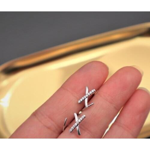 Silver Earrings single row Zircon Earrings letter X Earrings cross simple wave Earrings