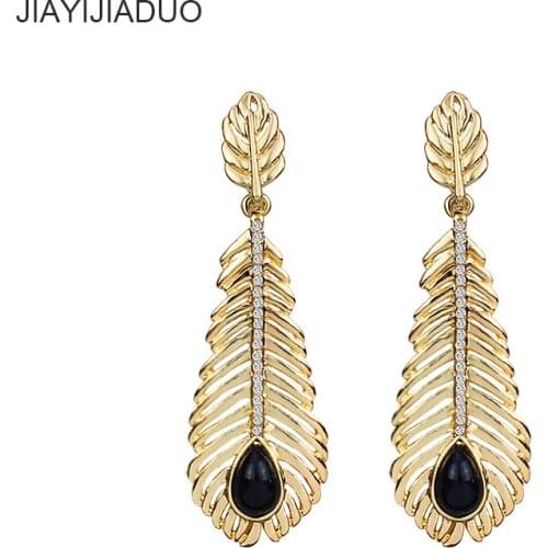Jiayijiaudo Gold/Silver Color Leaf Earrings for Fashion Womens Jewelry Earrings Black Droplets Long Earrings Gift new