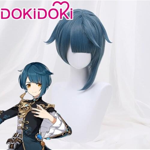 DokiDoki Game Genshin Impact Cosplay Halloween Xingqiu Cosplay Wig Genshin Impact Xing Qiu Cosplay Hair