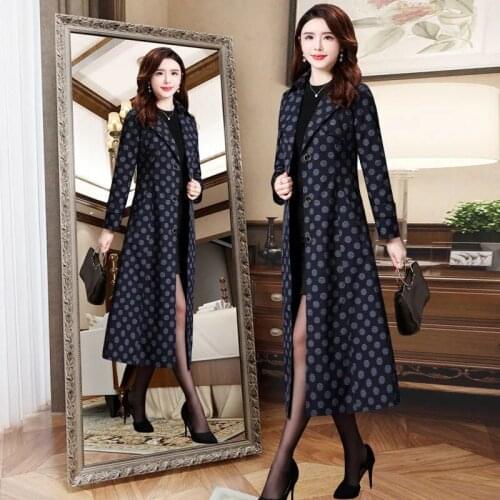 Polka Dot Windbreaker Women Mid-length Coat 2021 Spring Autumn New Over-the-knee Temperament Waist High-end Popular Jacket A306