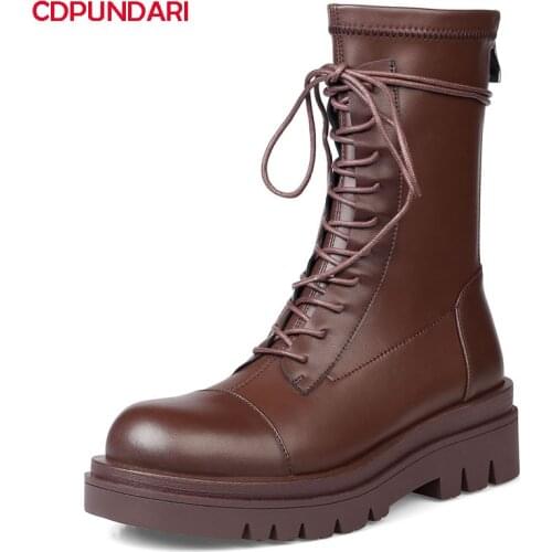 Ladies Black Brown Med Heels Platform Ankle Boots Women Autumn Winter Punk Martin Short Boots Shoes Bottes Plateforme Femme