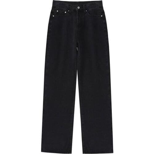 Woman Jeans Pants Autumn Black Loose Simple High Waist Straight Pantalones Vaqueros Mujer