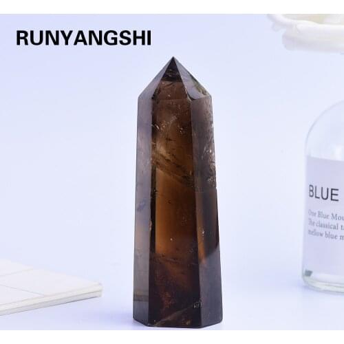 1PC Natural quartz Tea Crystal Point Healing Smoky Stone Hexagonal Prisms Obelisk Wand Treatment Stone DIY Gift Reiki 10x3cm
