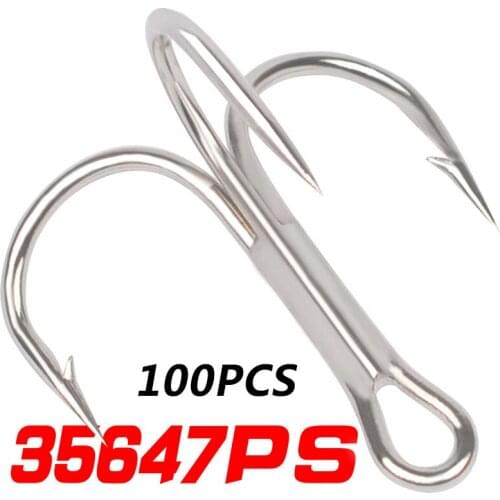 100pc 1/0#-10# Round Bent Treble Saltwater Bass FishHook Fishing Hook High Carbon Steel Treble Hook Fishing Tackle