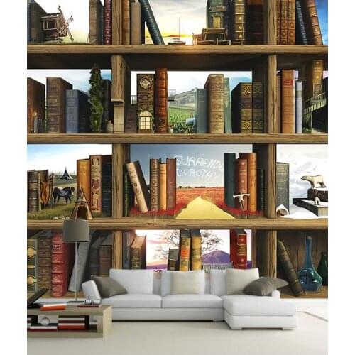 Customize 3D Wallpaper Murals Creative book bookshelf Wallpaper For Walls Living room TV couch Background Wall