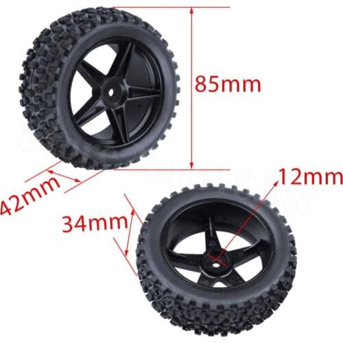 4Piece Front & Rear Buggy Tyres Wheels 12mm Hex For 1/10 RC Car Fit HSP STORMER 94105 Redcat Shockwave Nitro Buggy