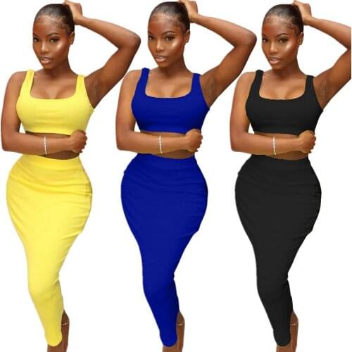 41S6241 Autumn Women Casual Home Sexy Skinny Two Piece Set Tank Top and Skirt Tracksuit Sweatsuit Outfits Hot 2020