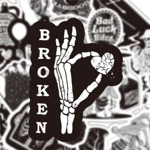 50 pcs Black and white skull monster Cartoon PVC Toys Cool Stickers For Kids Luggage Notebook Laptop Sticker Bomb Car-Styling