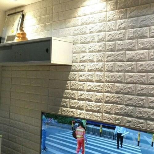 70x77cm PE Foam Waterproof 3D Brick Pattern Wallpaper Self-Adhesive Paper Rustic Kitchen Living Room Wall Decoration Sticker
