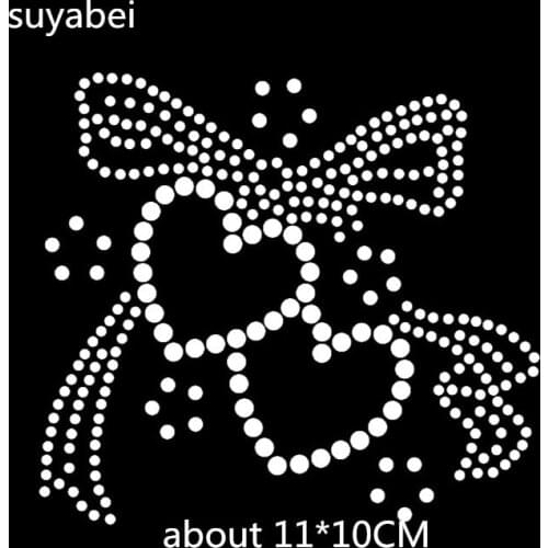 2pc/lot Heart bow hot fix rhinestone motif designs iron on crystal transfers design applique patches strass iron
