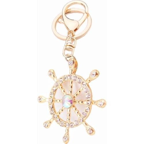 Charm Trinket Crystal Rudder Bag Keychains Metal Car Keyring Fashion Anchor Pendant Key Holder Creative Jewelry Gift R067