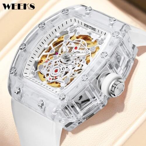 White Automatic Mechanical Watch Top Brand Military Men Hip Hop Sports Mens Watches Male Tonneau Clock Hombre Relogio Masculino
