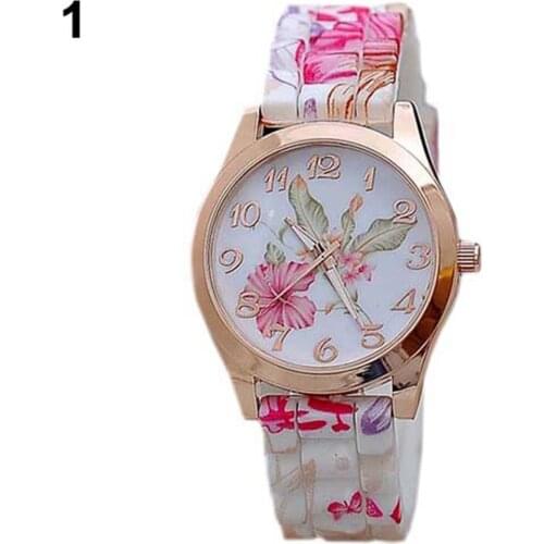 Vintage Women Watch Flower Print Silicon Band Clock Numerals Alloy Dial Quartz Wrist Watch Reloj Mujer Ladies Watch Gift