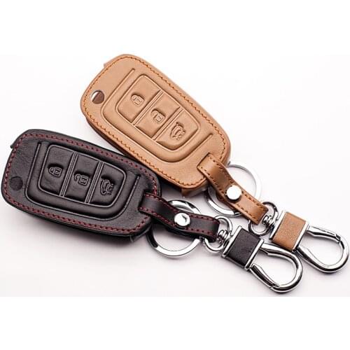 For Hyundai Verna Solaris 2017 Super Quality Black /brown fashion men Genuine Leather Remote Key Case Cover 3 buttons Key Shell