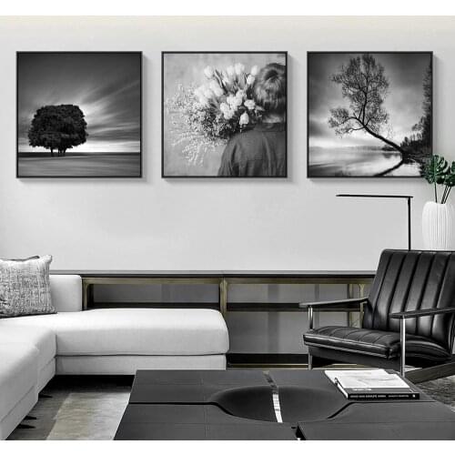 Black and White Posters Landscape Tree Canvas Print Painting Nordic Wall Art Modern Decorative Pictures for Living Room Decor
