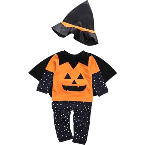2020 Children Halloween Costume 4PCS Unisex Cotton Kids Set Tops+Pants+Hat+Cloak Boys Clothes Pumpkin Set Girls Clothes